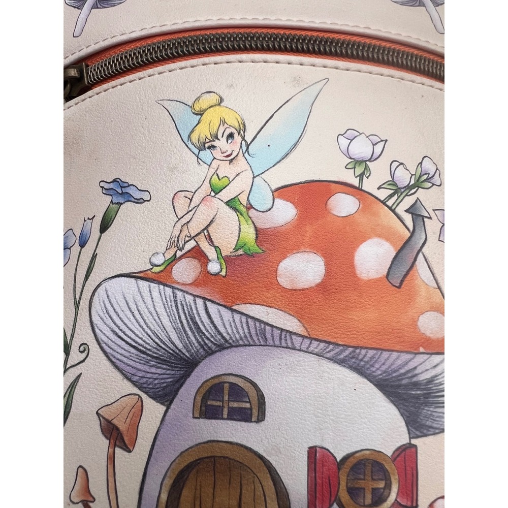 Disney Loungefly Tinker Bell Mushroom House Mini Backpack Cream Orange Fairy Bag - Picture 8 of 9